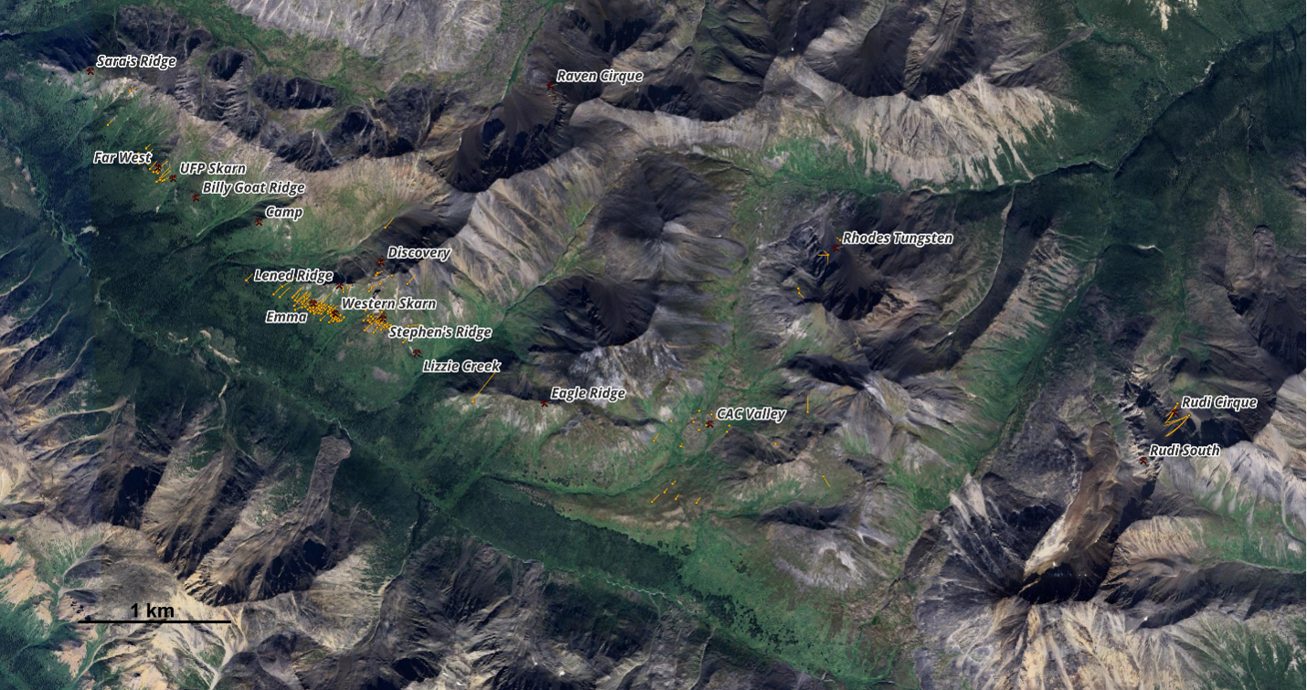 Figure 2 Lentung Property Tungsten Showings And Historic Drilling